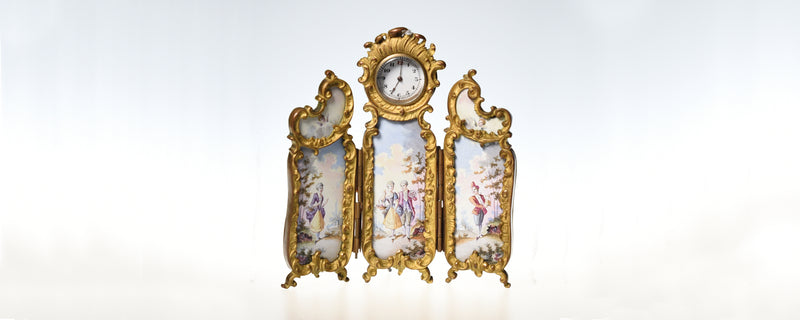 A Tri Fold Vienna Enamel Decorated clock