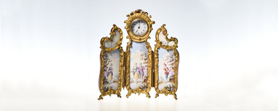 A Tri Fold Vienna Enamel Decorated clock
