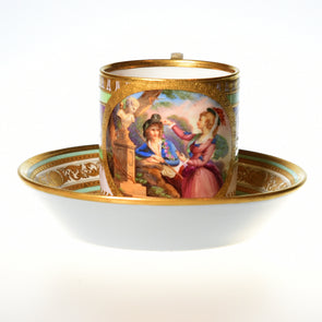 A Vienna Style Cup and Saucer Decorated with a Courting Couple - Antique and Interior Innovations