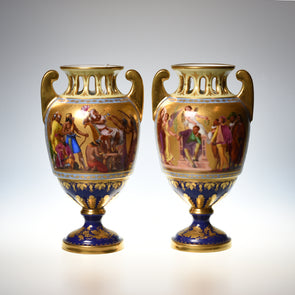 A pair of Vienna style vases decorated with court scenes - Antique and Interior Innovations