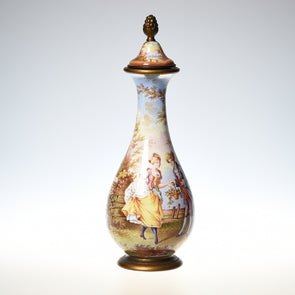 Vienna enamel decorated with a courting couple scene vase - Antique and Interior Innovations