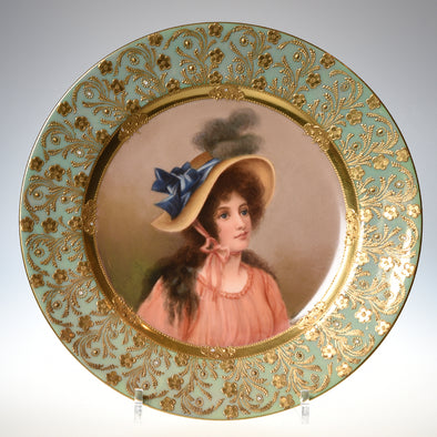 A Vienna style Plate Decorated with a Portrait of a Lady with Hat - Antiques and Interior Innovations